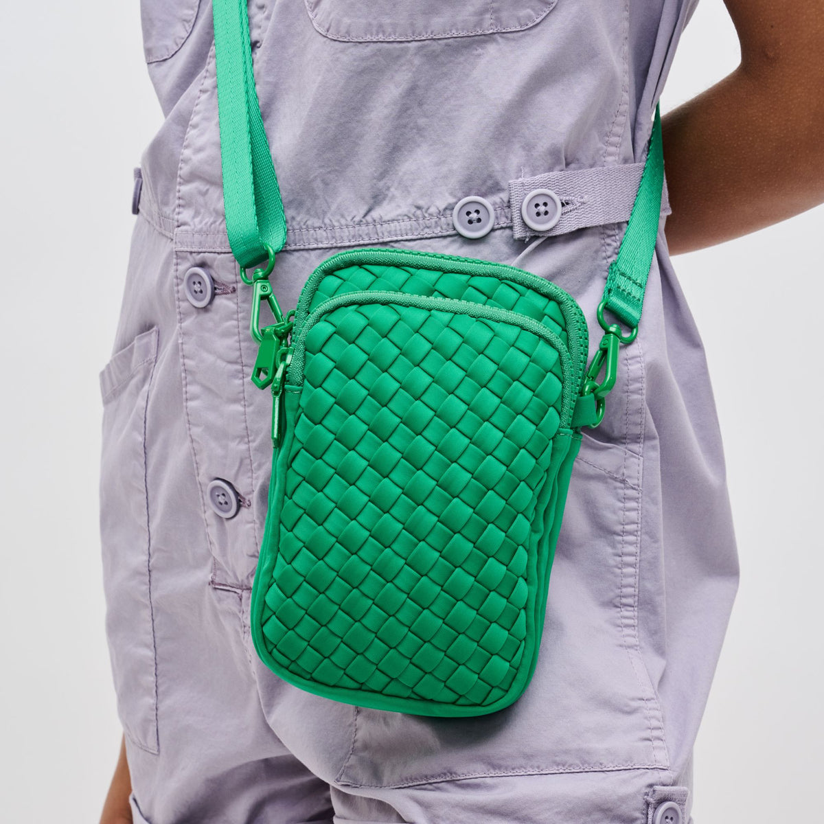 Woman wearing Kelly Green Sol and Selene Divide & Conquer - Woven Neoprene Crossbody 841764108751 View 4 | Kelly Green