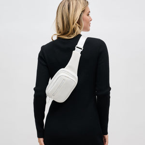 Woman wearing White Sol and Selene Hip Hugger - Neoprene Mesh Belt Bag 841764109826 View 3 | White