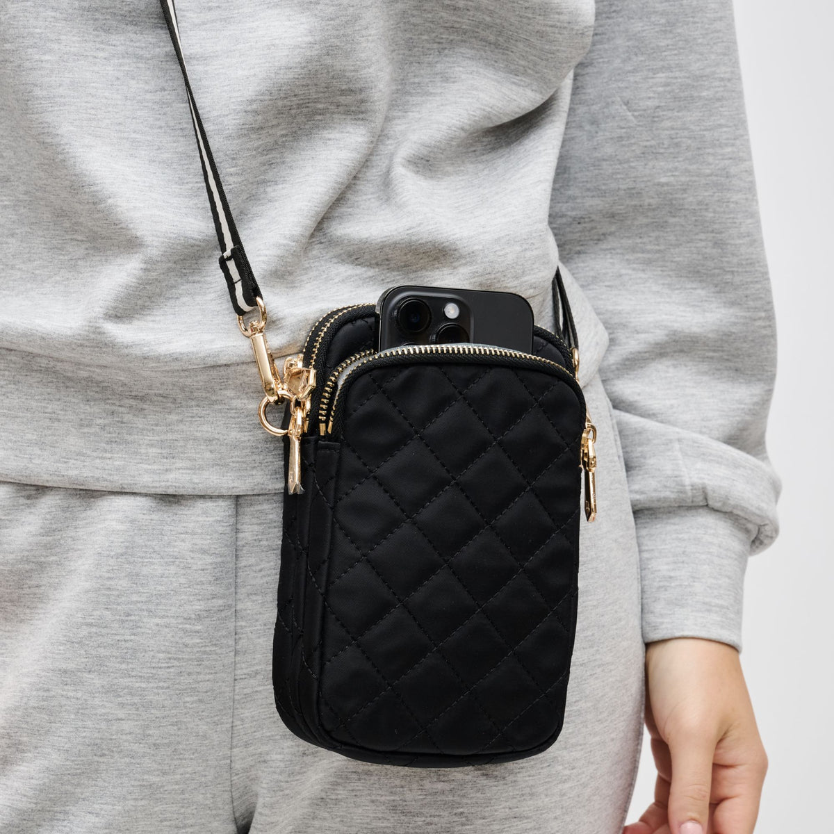 Woman wearing Black Sol and Selene Divide & Conquer - Quilted Crossbody 841764107440 View 4 | Black