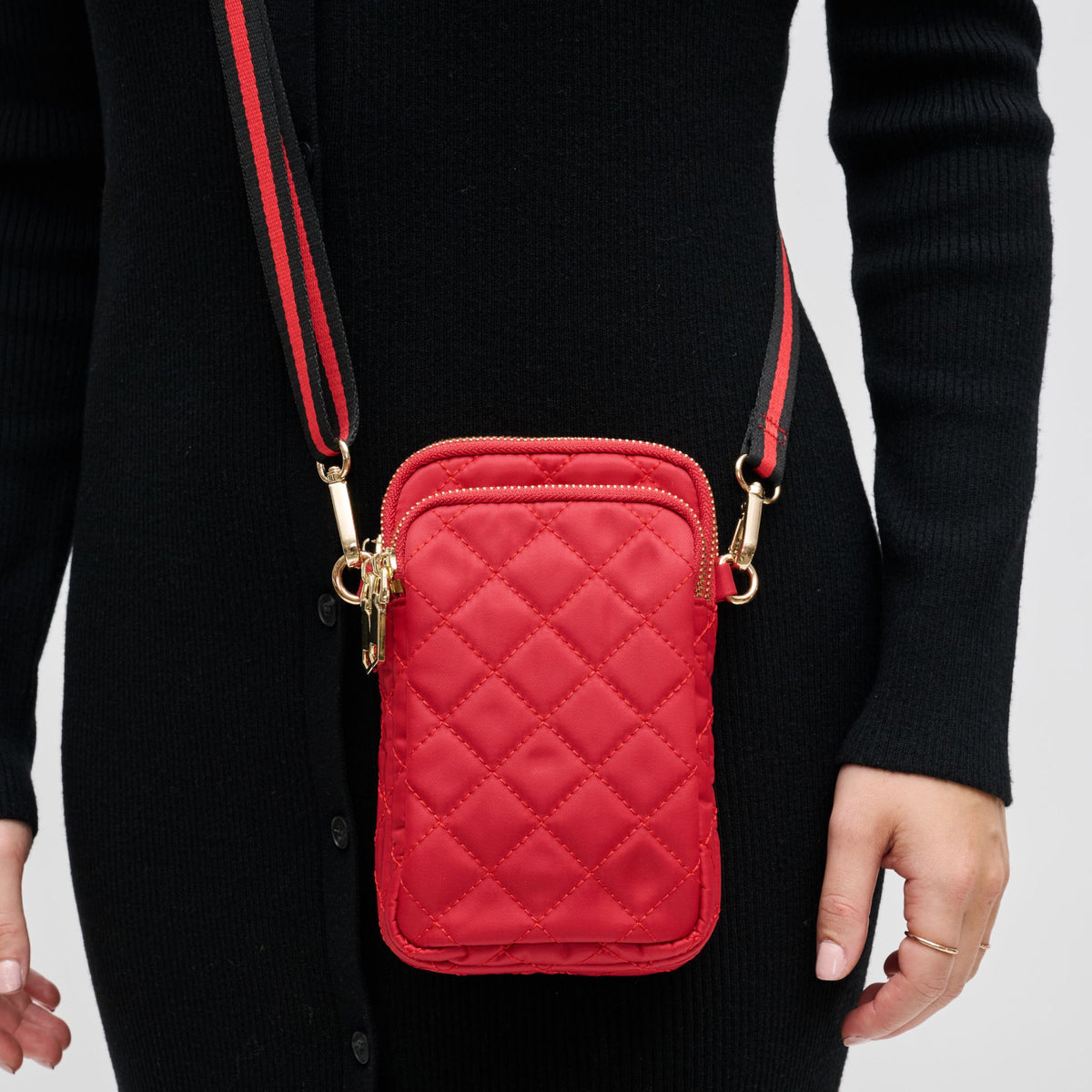 Woman wearing Red Sol and Selene Divide & Conquer - Quilted Crossbody 841764107457 View 4 | Red