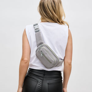 Woman wearing Grey Sol and Selene Hip Hugger - Neoprene Mesh Belt Bag 841764109871 View 3 | Grey