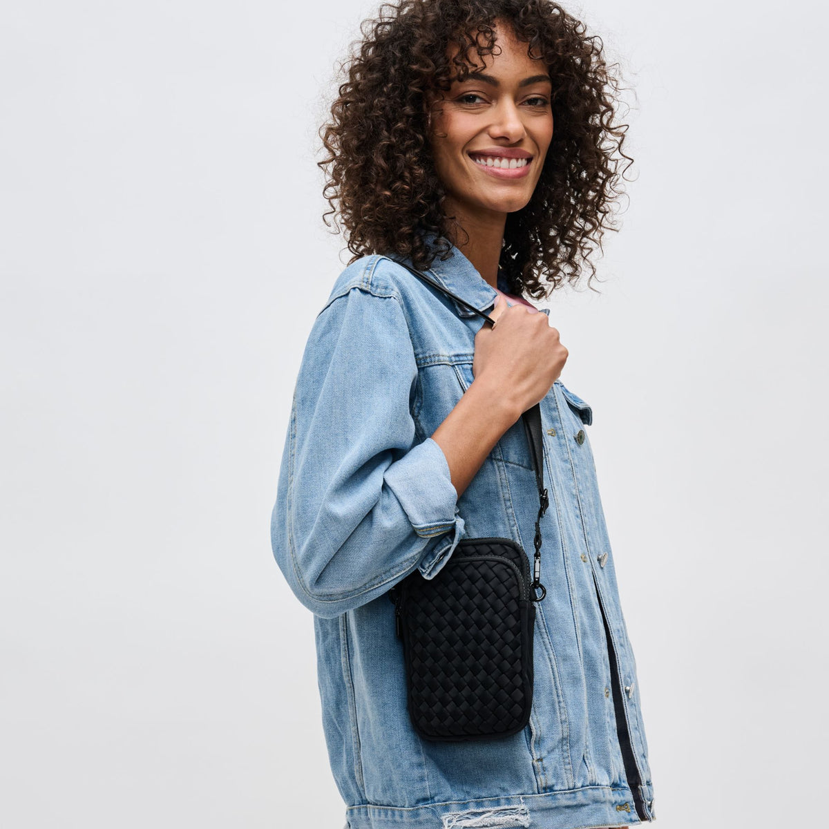 Woman wearing Black Sol and Selene Divide & Conquer - Woven Neoprene Crossbody 841764108706 View 2 | Black