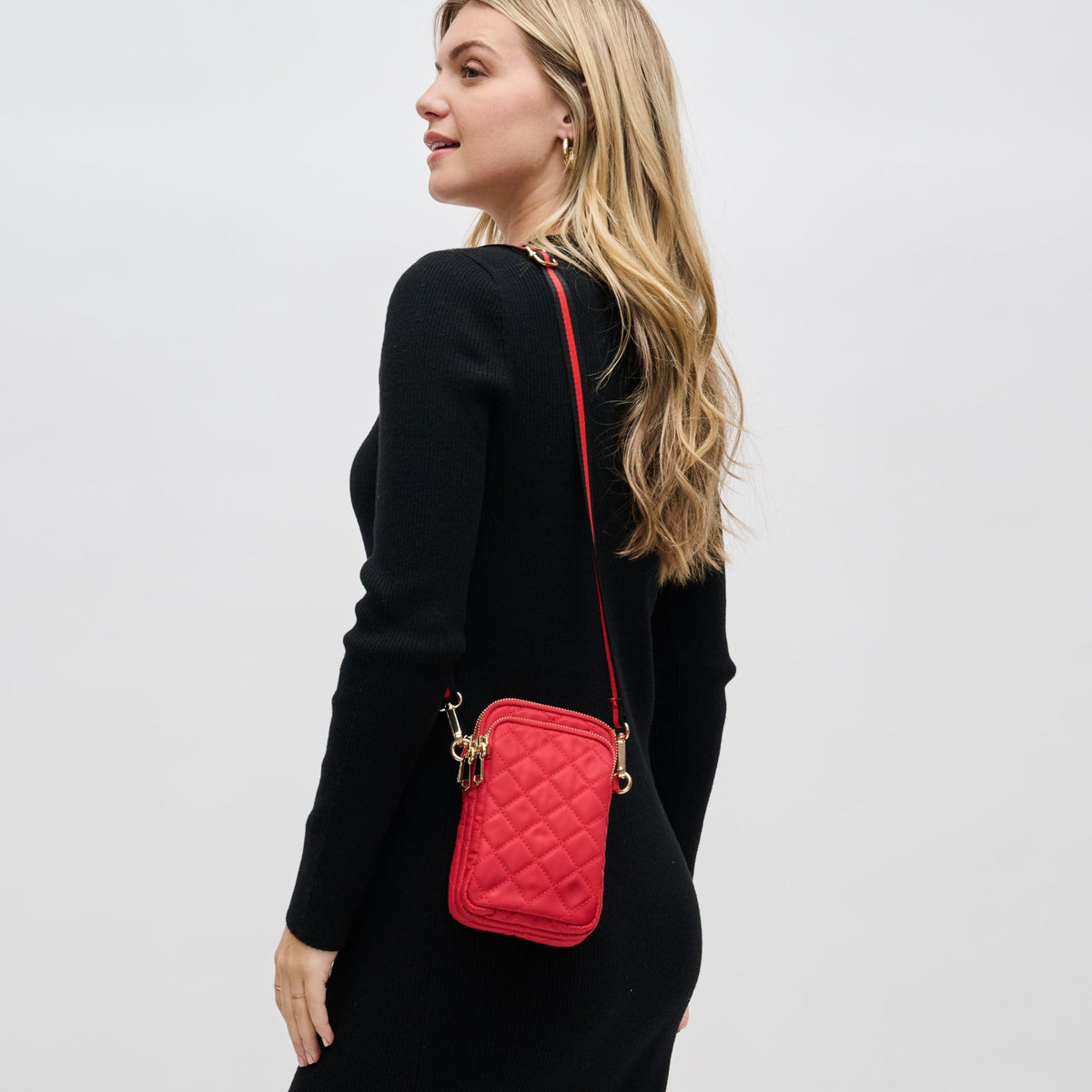 Woman wearing Red Sol and Selene Divide & Conquer - Quilted Crossbody 841764107457 View 2 | Red