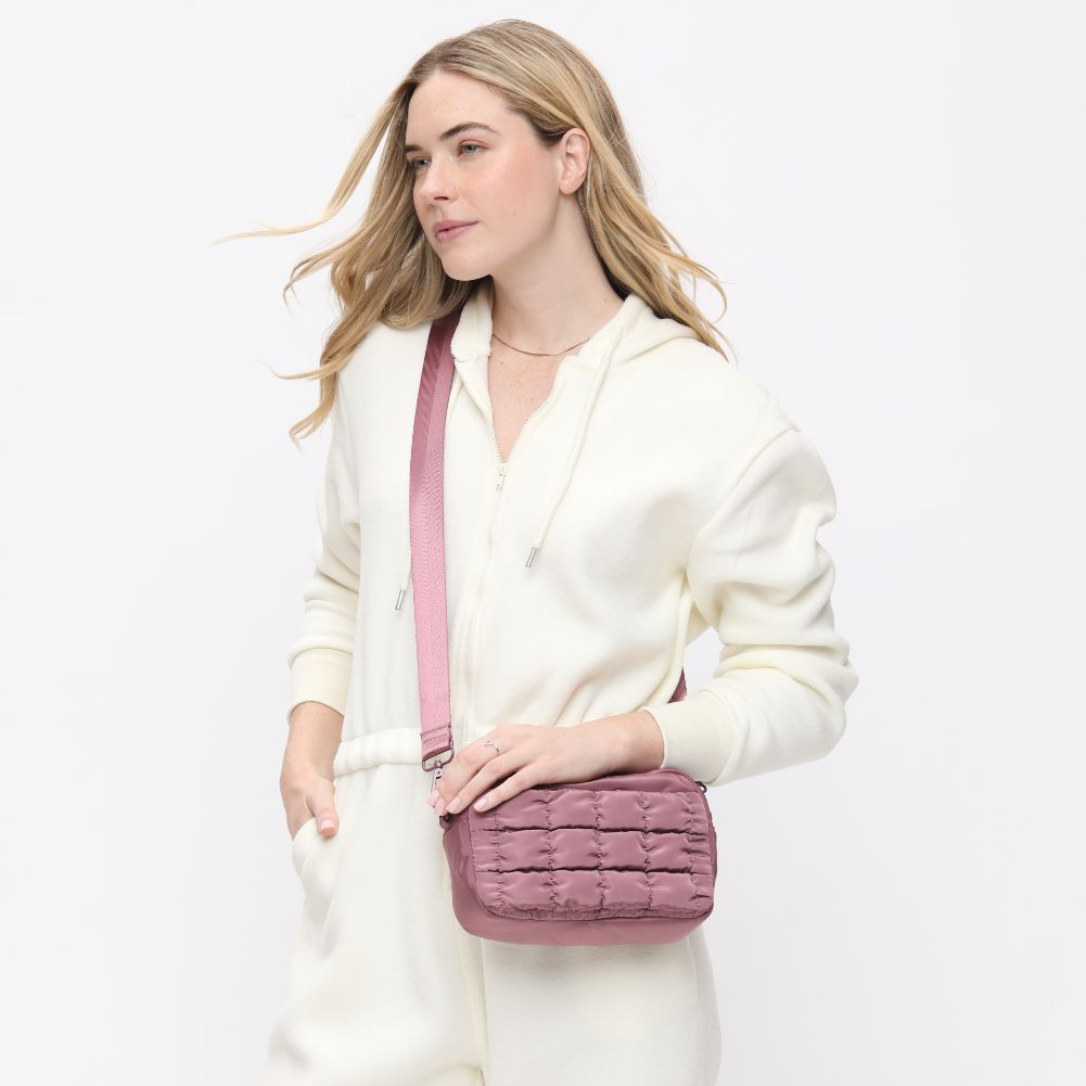 Woman wearing Mauve Sol and Selene Inspiration - Quilted Nylon Crossbody 841764108423 View 2 | Mauve