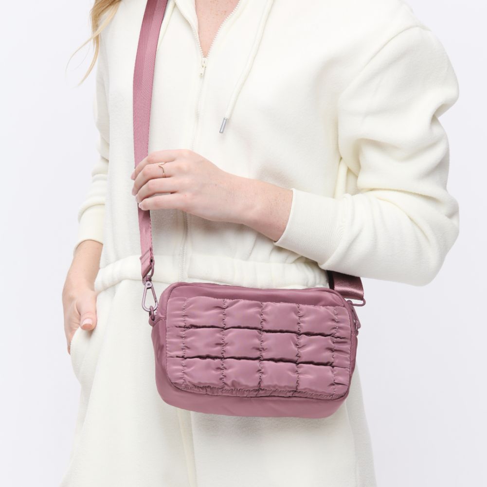 Woman wearing Mauve Sol and Selene Inspiration - Quilted Nylon Crossbody 841764108423 View 4 | Mauve