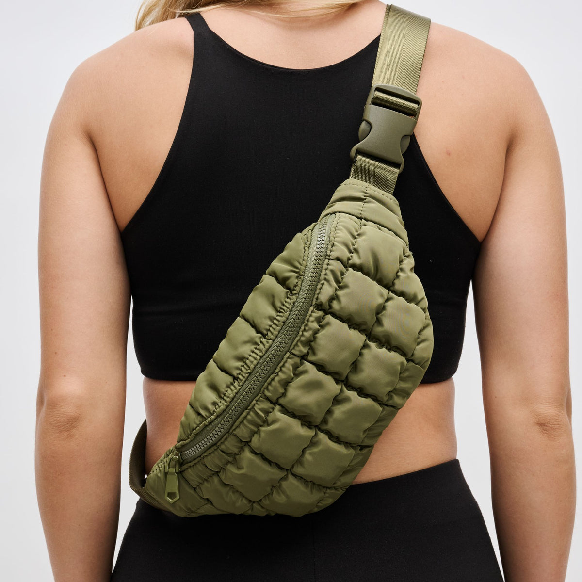 Woman wearing Olive Sol and Selene Resurgence Belt Bag 841764109635 View 4 | Olive