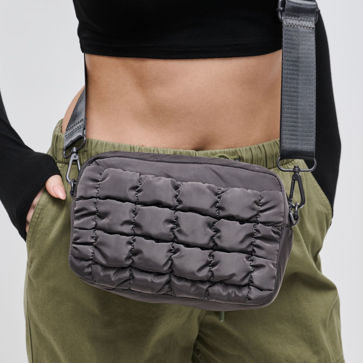 Woman wearing Carbon Sol and Selene Inspiration - Quilted Nylon Crossbody 841764108386 View 4 | Carbon