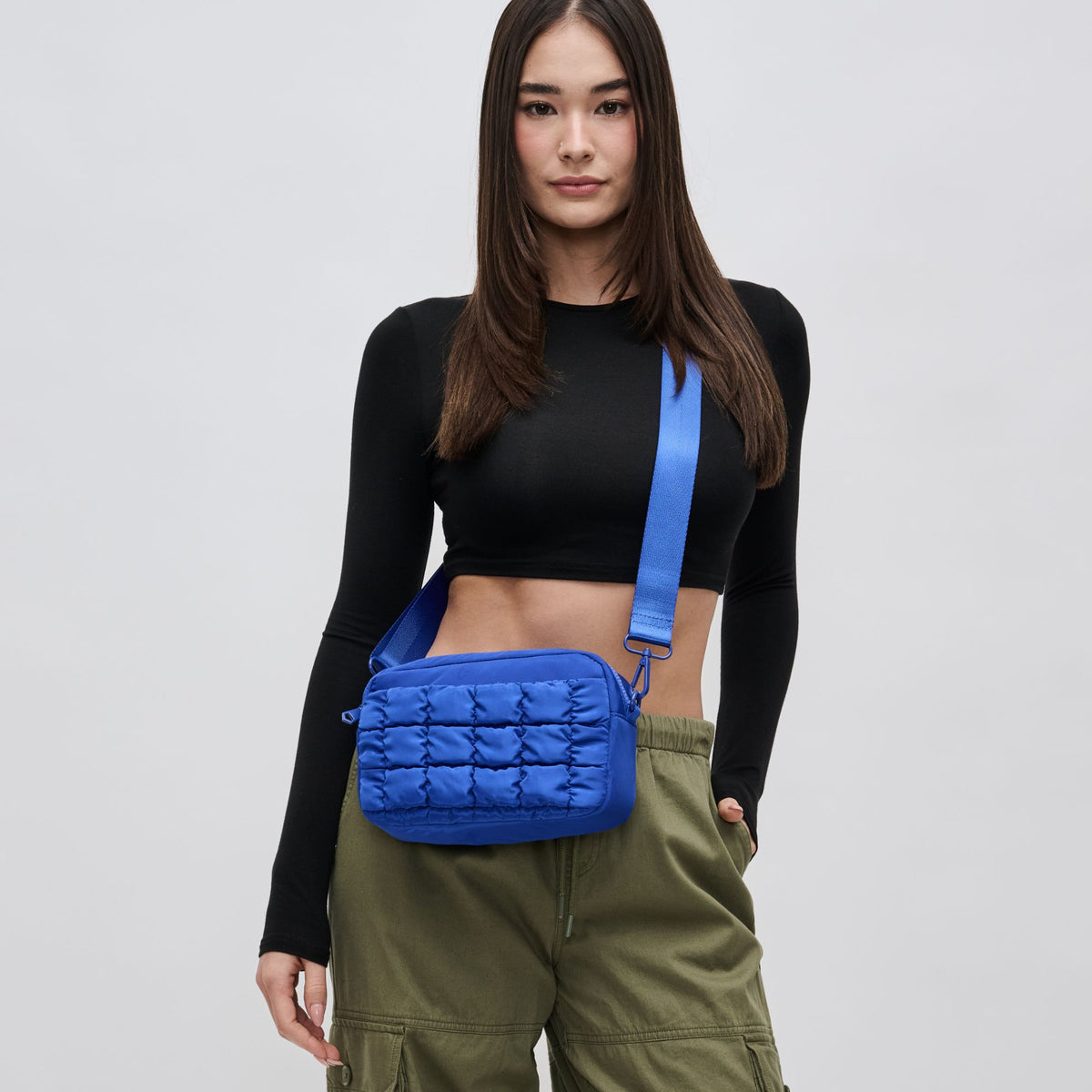 Woman wearing Cobalt Sol and Selene Inspiration - Quilted Nylon Crossbody 841764108409 View 2 | Cobalt