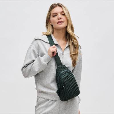 Woman wearing Olive Sol and Selene Beyond The Horizon - Woven Neoprene Sling Backpack 841764109079 View 1 | Olive
