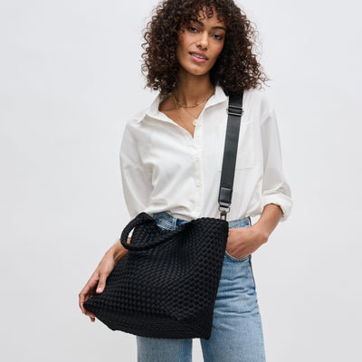 Woman wearing Black Sol and Selene Sky's The Limit - Medium Tote 841764107778 View 3 | Black