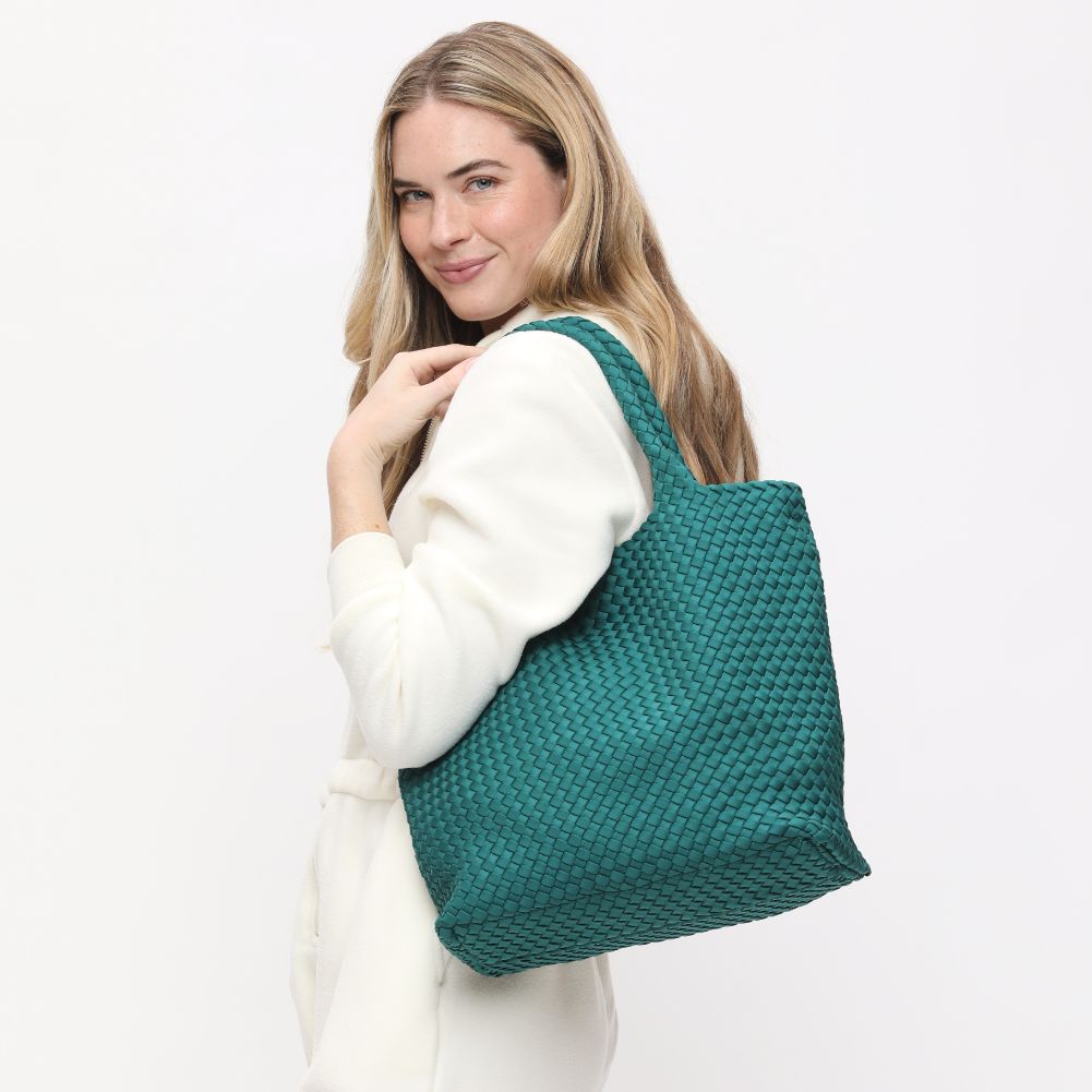 Woman wearing Forest Sol and Selene Sky's The Limit - Medium Tote 841764108195 View 2 | Forest