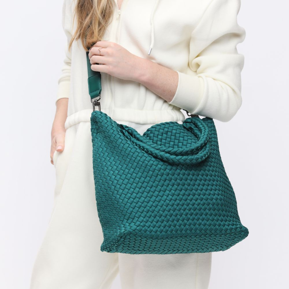 Woman wearing Forest Sol and Selene Sky's The Limit - Medium Tote 841764108195 View 4 | Forest