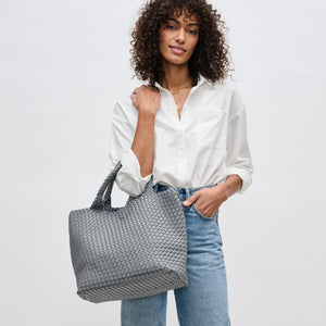 Woman wearing Grey Sol and Selene Sky's The Limit - Medium Tote 841764108171 View 2 | Grey