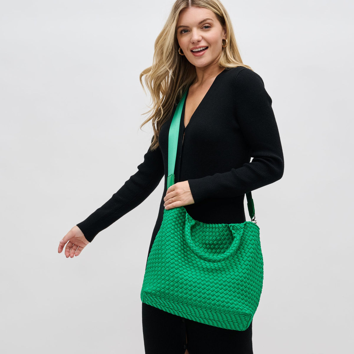 Woman wearing Kelly Green Sol and Selene Sky's The Limit - Medium Tote 841764108805 View 3 | Kelly Green