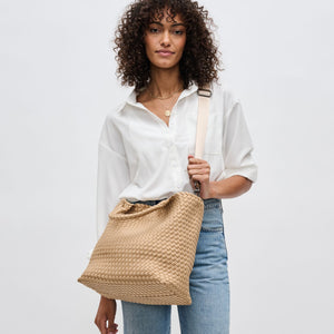 Woman wearing Nude Sol and Selene Sky's The Limit - Medium Tote 841764107785 View 2 | Nude