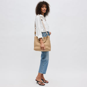 Woman wearing Nude Sol and Selene Sky's The Limit - Medium Tote 841764107785 View 3 | Nude