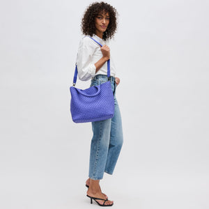 Woman wearing Periwinkle Sol and Selene Sky's The Limit - Medium Tote 841764108799 View 4 | Periwinkle