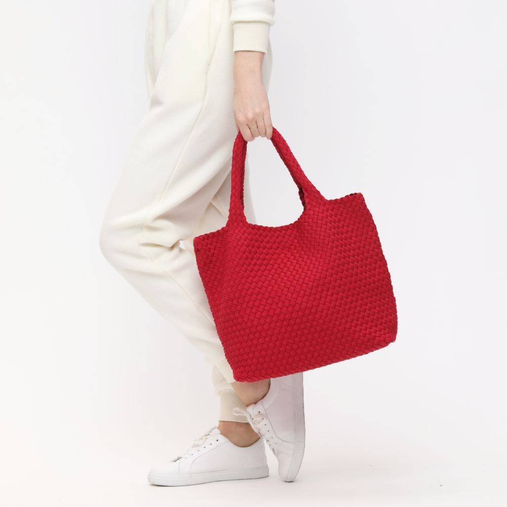 Woman wearing Red Sol and Selene Sky's The Limit - Medium Tote 841764108188 View 2 | Red