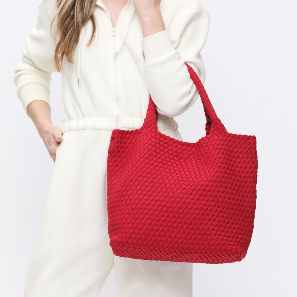Woman wearing Red Sol and Selene Sky's The Limit - Medium Tote 841764108188 View 3 | Red