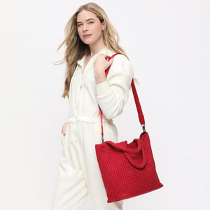 Woman wearing Red Sol and Selene Sky's The Limit - Medium Tote 841764108188 View 4 | Red