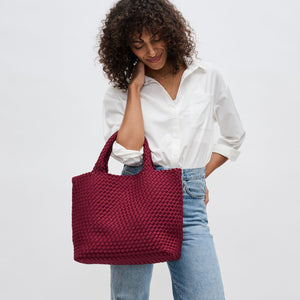 Woman wearing Wine Sol and Selene Sky's The Limit - Medium Tote 841764108850 View 2 | Wine