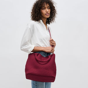 Woman wearing Wine Sol and Selene Sky's The Limit - Medium Tote 841764108850 View 3 | Wine