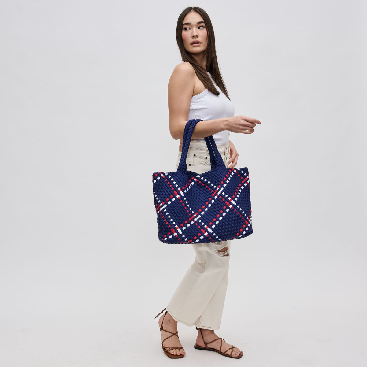 Woman wearing Americana Sol and Selene Sky's The Limit - Large Tote 841764109307 View 4 | Americana