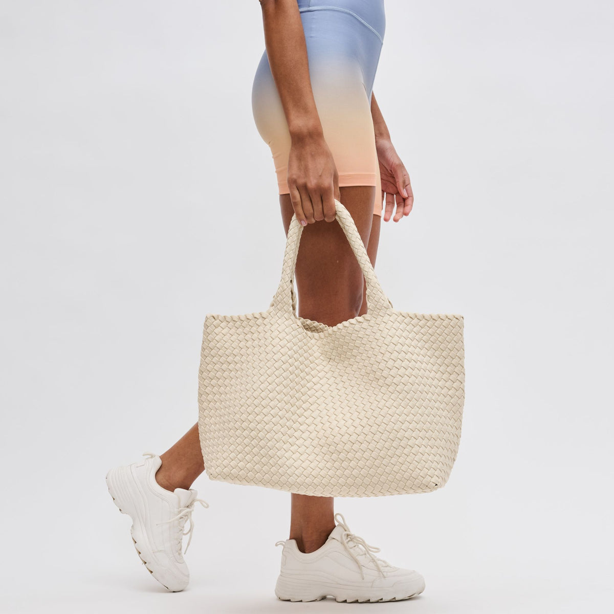 Woman wearing Cream Sol and Selene Sky's The Limit - Large Tote 841764109253 View 4 | Cream