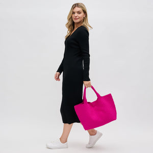 Woman wearing Fuchsia Sol and Selene Sky's The Limit - Large Tote 841764107860 View 4 | Fuchsia