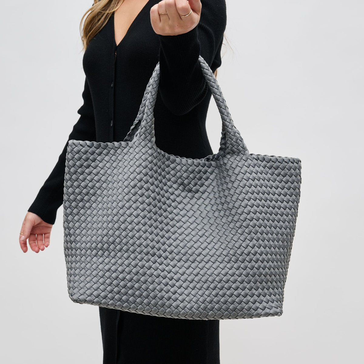 Woman wearing Grey Sol and Selene Sky's The Limit - Large Tote 841764108218 View 1 | Grey