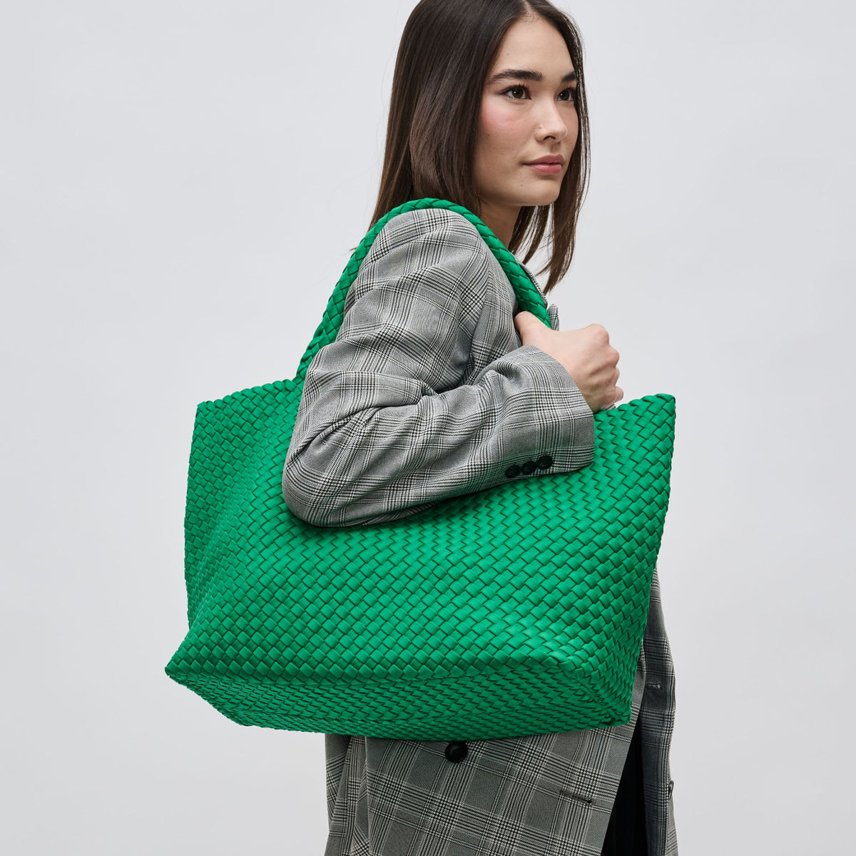 Woman wearing Kelly Green Sol and Selene Sky's The Limit - Large Tote 841764108898 View 2 | Kelly Green