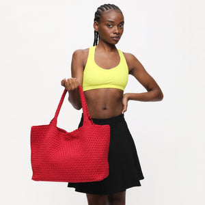 Woman wearing Red Sol and Selene Sky's The Limit - Large Tote 841764108225 View 2 | Red