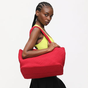 Woman wearing Red Sol and Selene Sky's The Limit - Large Tote 841764108225 View 3 | Red