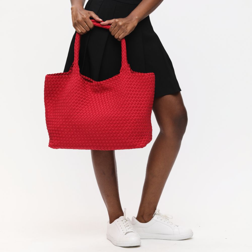 Woman wearing Red Sol and Selene Sky's The Limit - Large Tote 841764108225 View 4 | Red