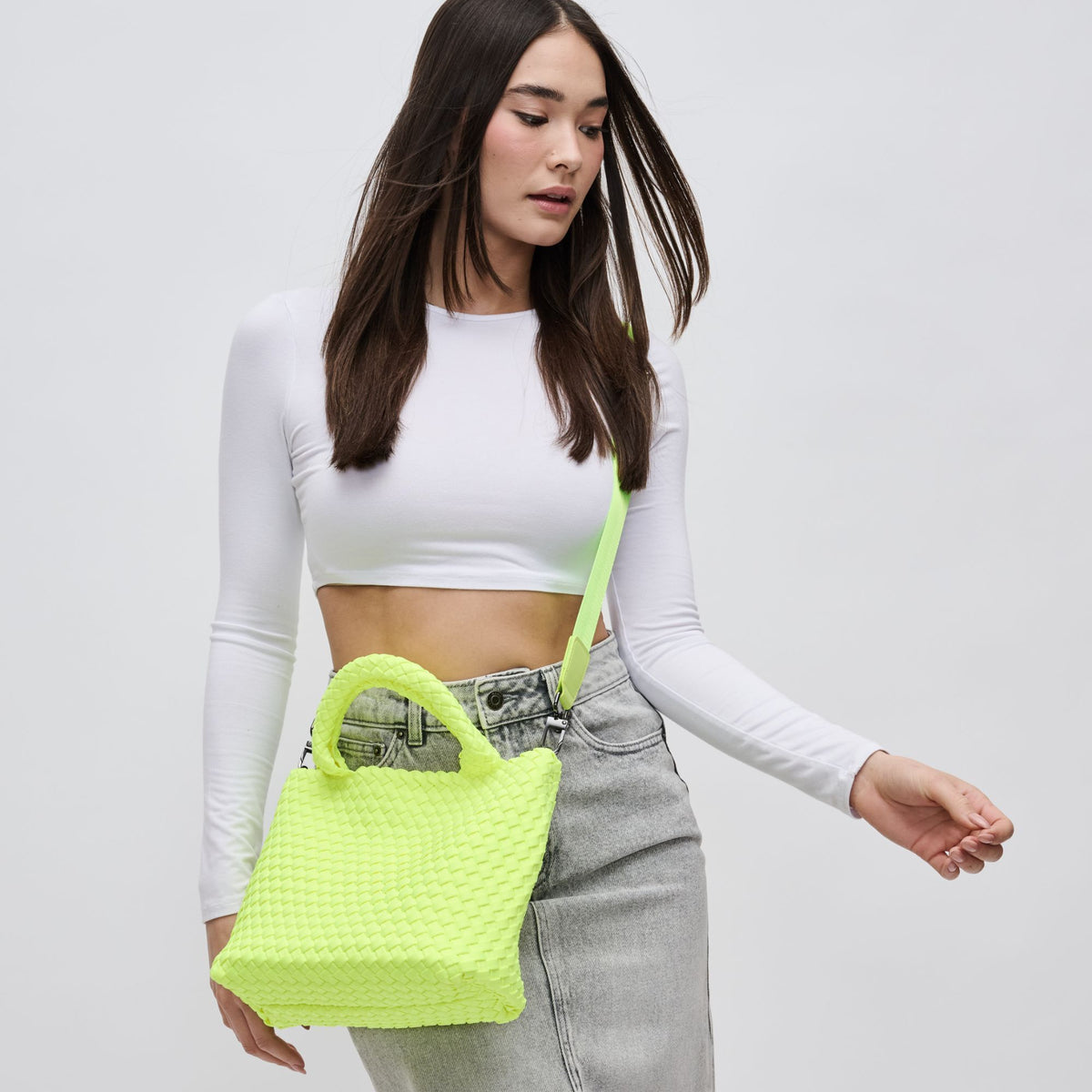Woman wearing Neon Yellow Sol and Selene Sky's The Limit - Small Crossbody 841764108973 View 1 | Neon Yellow