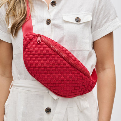 Woman wearing Red Sol and Selene Aim High Belt Bag 841764108140 View 1 | Red