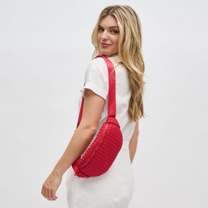 Woman wearing Red Sol and Selene Aim High Belt Bag 841764108140 View 2 | Red