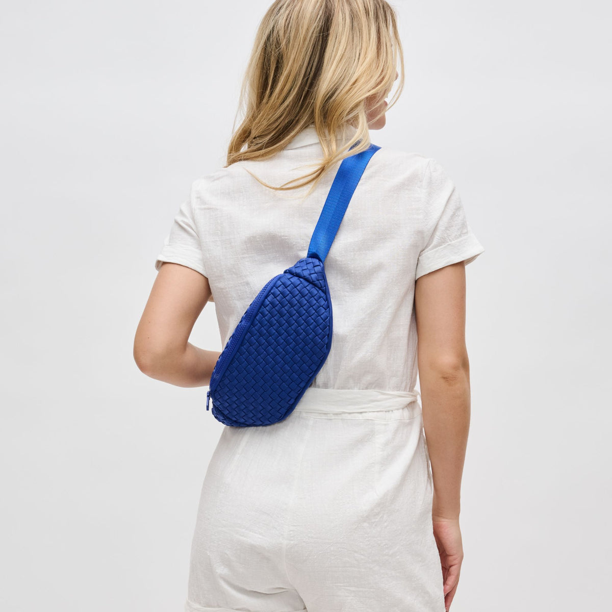 Woman wearing Royal Blue Sol and Selene Aim High Belt Bag 841764108164 View 4 | Royal Blue