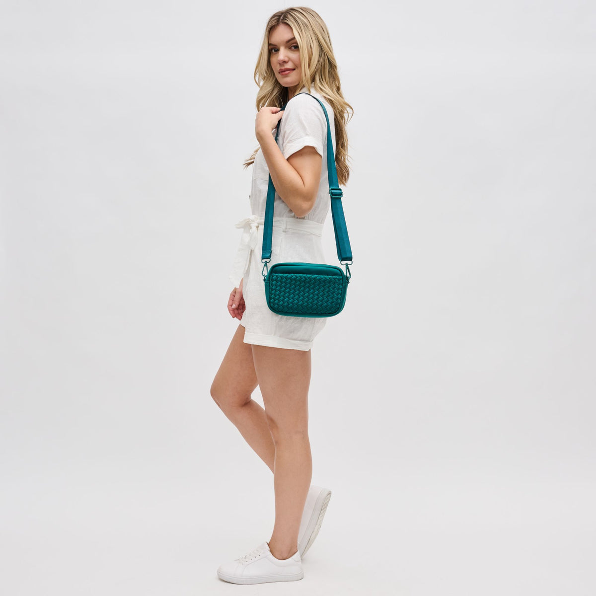 Woman wearing Forest Sol and Selene Inspiration - Woven Neoprene Crossbody 841764108355 View 3 | Forest