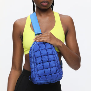 Woman wearing Cobalt Sol and Selene Rejuvenate Sling Backpack 841764108669 View 1 | Cobalt