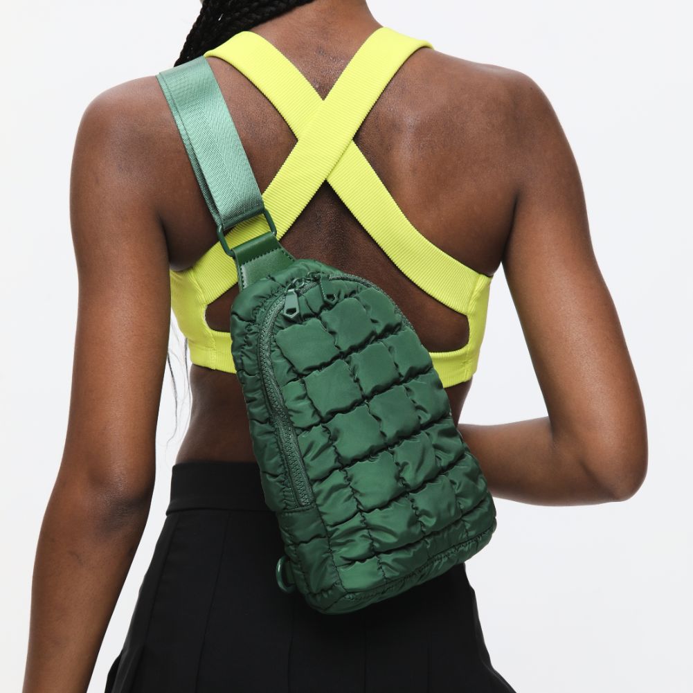 Woman wearing Emerald Sol and Selene Rejuvenate Sling Backpack 841764108645 View 4 | Emerald