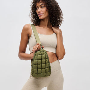 Woman wearing Olive Sol and Selene Rejuvenate Sling Backpack 841764109895 View 1 | Olive