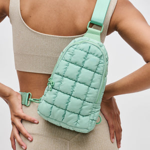 Woman wearing Pistachio Sol and Selene Rejuvenate Sling Backpack 841764109598 View 4 | Pistachio