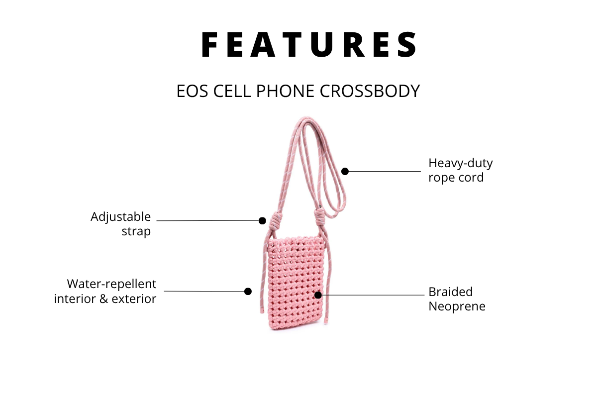 product feature infographic showing handbag details and callouts