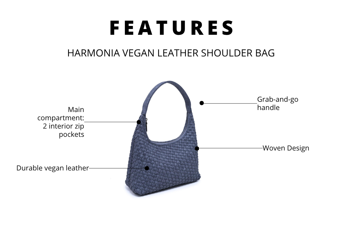 product feature infographic showing handbag details and callouts