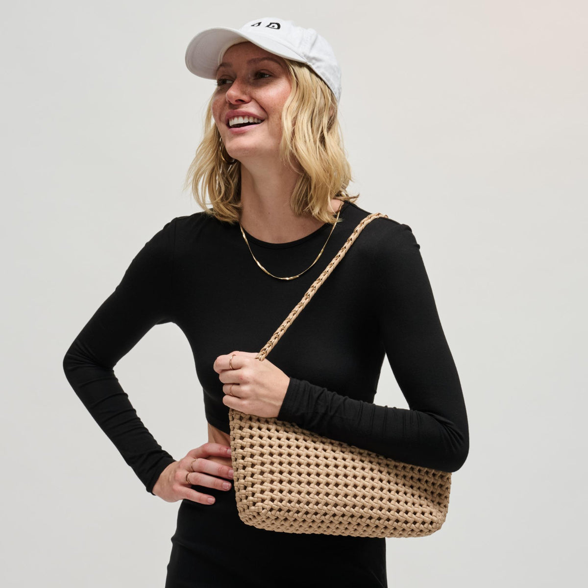Woman wearing Nude Sol and Selene Eclipse Shoulder Bag 841764112963 View 2 | Nude