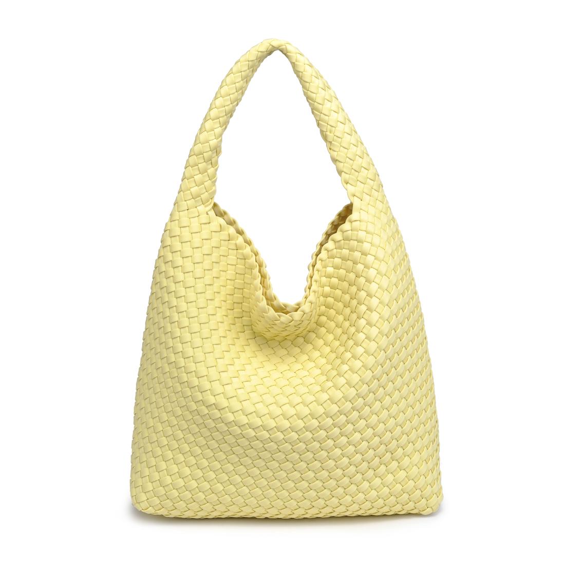 Woman wearing Butter Sol and Selene Celestial Woven Neoprene Hobo 841764112352 View 5 | Butter