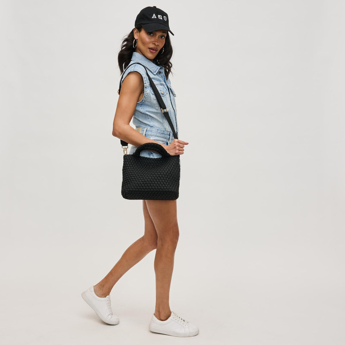 Woman wearing Black Sol and Selene Sky's The Limit - Small Laced Up Eco-Edition Crossbody 841764111690 View 3 | Black