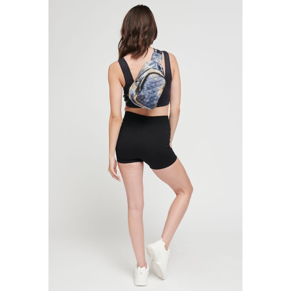 Woman wearing Storm Tie Dye Sol and Selene On The Run Sling Backpack 841764105460 View 3 | Storm Tie Dye