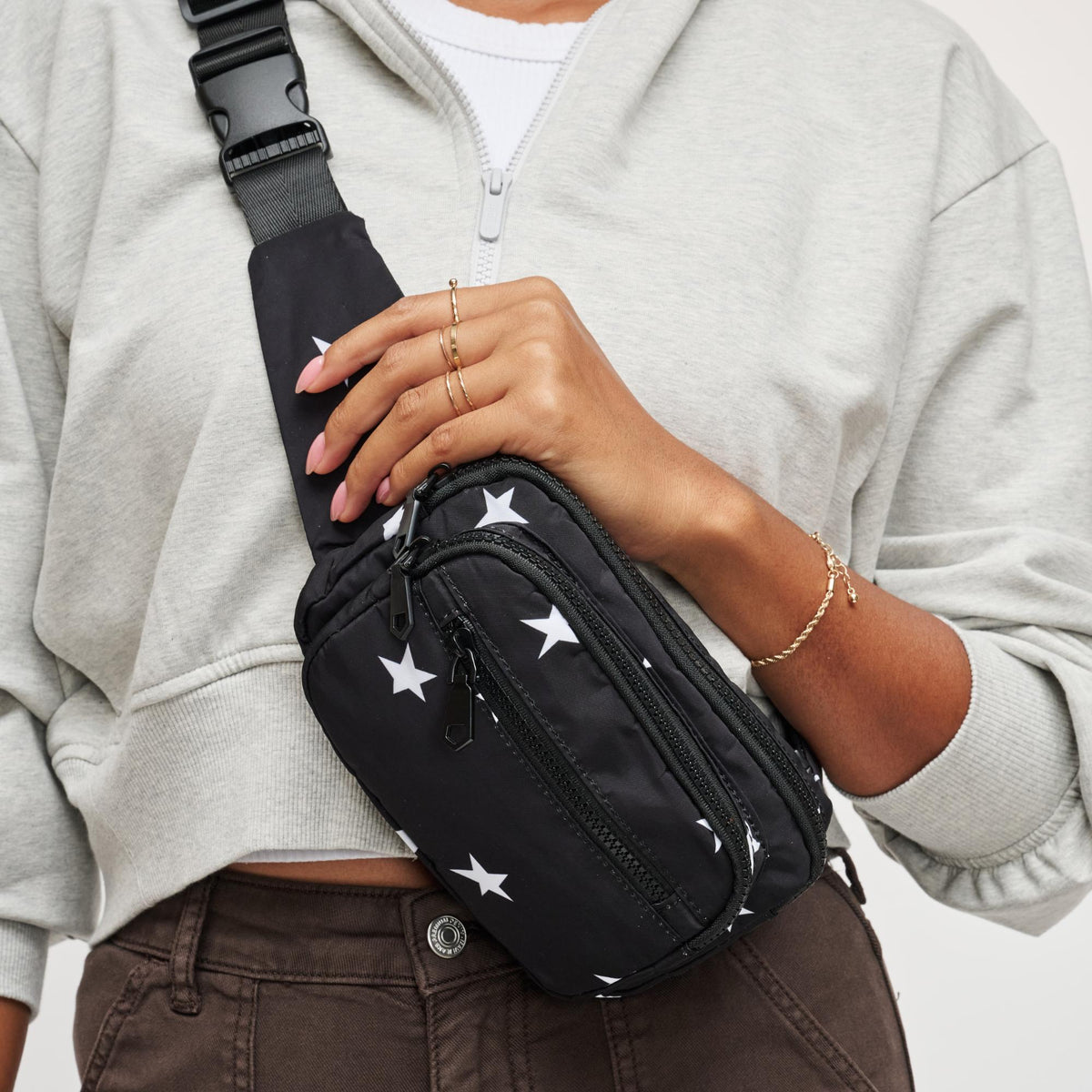 Woman wearing Black Star Sol and Selene Hip Hugger Belt Bag 841764103947 View 4 | Black Star